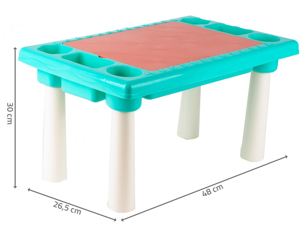 Masa Educativa TOY BLOCK idealStore, Dimensiuni 48 x 30 x 26.5 cm, Blat Dublu cu Doua Fete, 300 Blocuri Colorate de Diferite Forme si Dimensiuni, Spatiu de Depozitare sub Blat, Structura Stabila si Durabila