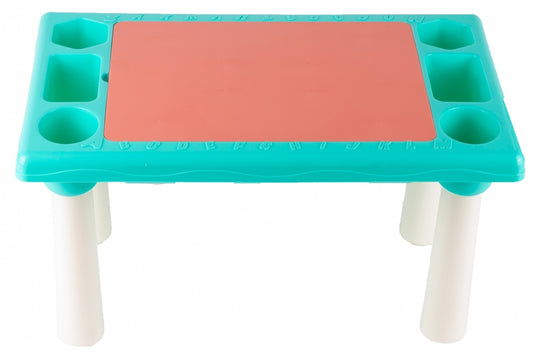 Masa Educativa TOY BLOCK idealStore, Dimensiuni 48 x 30 x 26.5 cm, Blat Dublu cu Doua Fete, 300 Blocuri Colorate de Diferite Forme si Dimensiuni, Spatiu de Depozitare sub Blat, Structura Stabila si Durabila