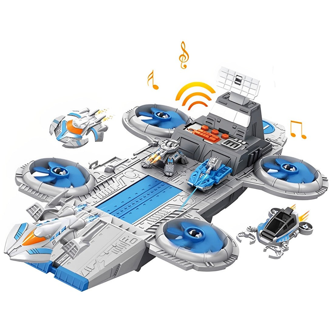 Baza spatiala idealSTORE, Dimensiuni 40 x 22 x 14 cm, Include 4 elice, rampa de gunoi, masini de explorare, docuri, 5 vehicule, loc de aterizare, Dezvolta imaginatia copilului