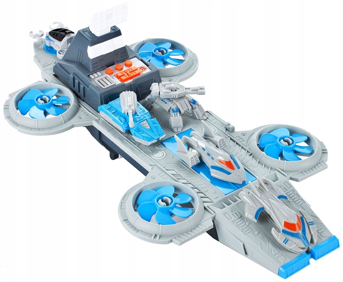 Baza spatiala idealSTORE, Dimensiuni 40 x 22 x 14 cm, Include 4 elice, rampa de gunoi, masini de explorare, docuri, 5 vehicule, loc de aterizare, Dezvolta imaginatia copilului