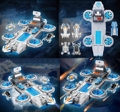 Baza spatiala idealSTORE, Dimensiuni 40 x 22 x 14 cm, Include 4 elice, rampa de gunoi, masini de explorare, docuri, 5 vehicule, loc de aterizare, Dezvolta imaginatia copilului