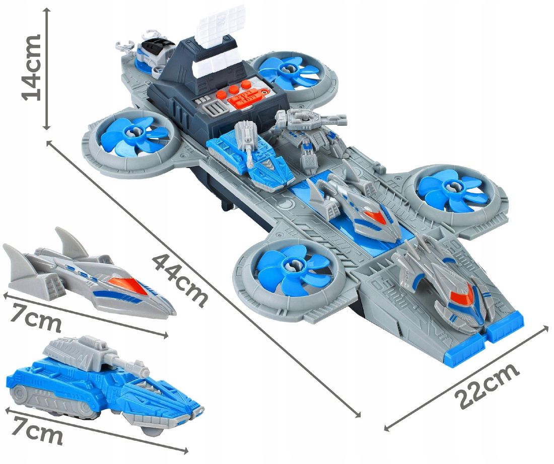 Baza spatiala idealSTORE, Dimensiuni 40 x 22 x 14 cm, Include 4 elice, rampa de gunoi, masini de explorare, docuri, 5 vehicule, loc de aterizare, Dezvolta imaginatia copilului