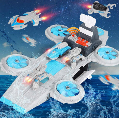 Baza spatiala idealSTORE, Dimensiuni 40 x 22 x 14 cm, Include 4 elice, rampa de gunoi, masini de explorare, docuri, 5 vehicule, loc de aterizare, Dezvolta imaginatia copilului