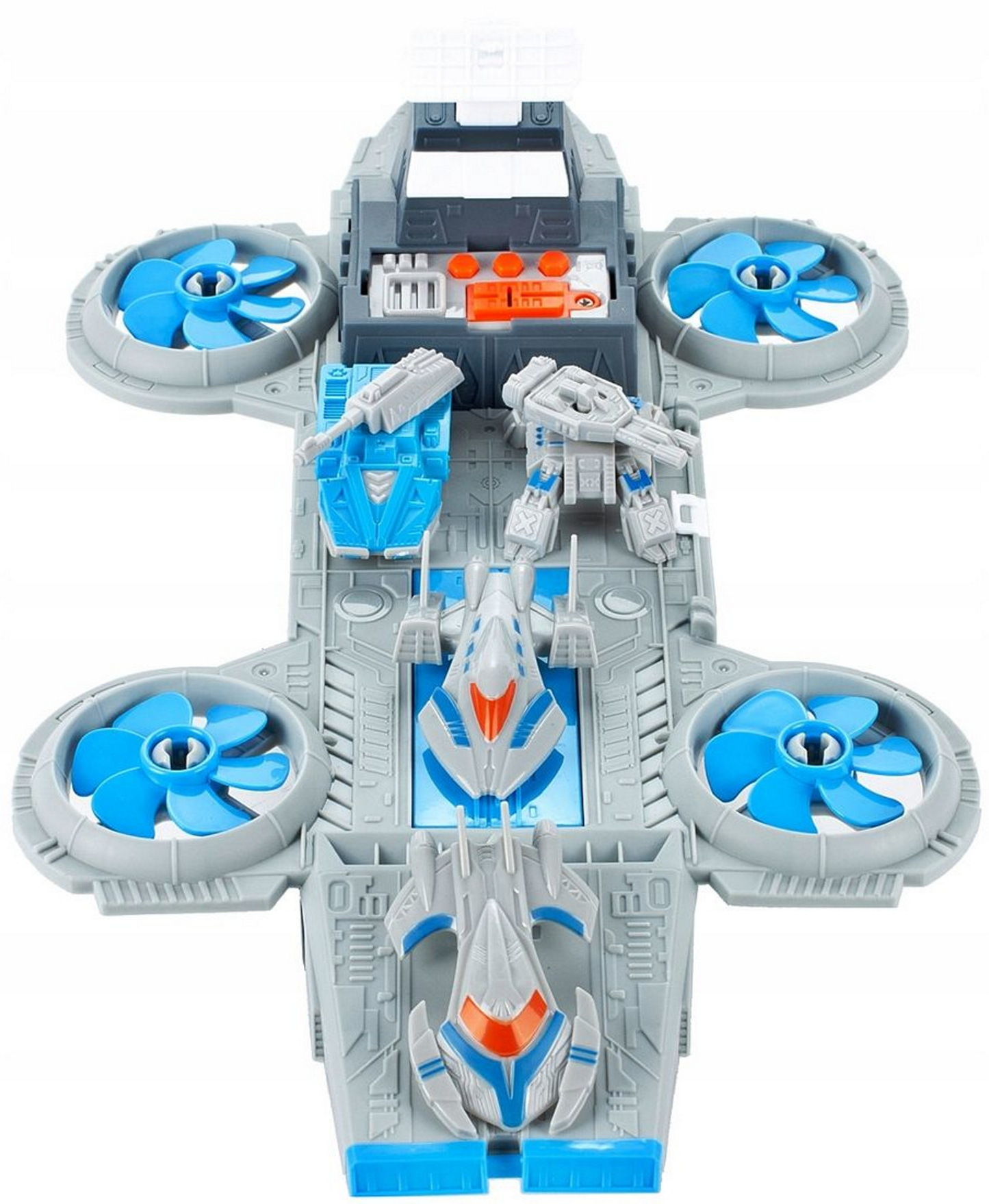 Baza spatiala idealSTORE, Dimensiuni 40 x 22 x 14 cm, Include 4 elice, rampa de gunoi, masini de explorare, docuri, 5 vehicule, loc de aterizare, Dezvolta imaginatia copilului