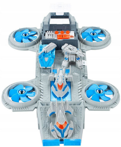 Baza spatiala idealSTORE, Dimensiuni 40 x 22 x 14 cm, Include 4 elice, rampa de gunoi, masini de explorare, docuri, 5 vehicule, loc de aterizare, Dezvolta imaginatia copilului