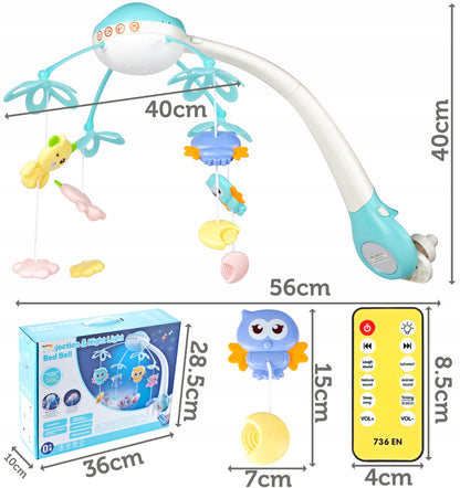 Carusel pentru patut cu lumina de veghe MagStar, First Contact, 500 melodii, 4 brate viu colorate cu diferite jucarii, telecomanda
