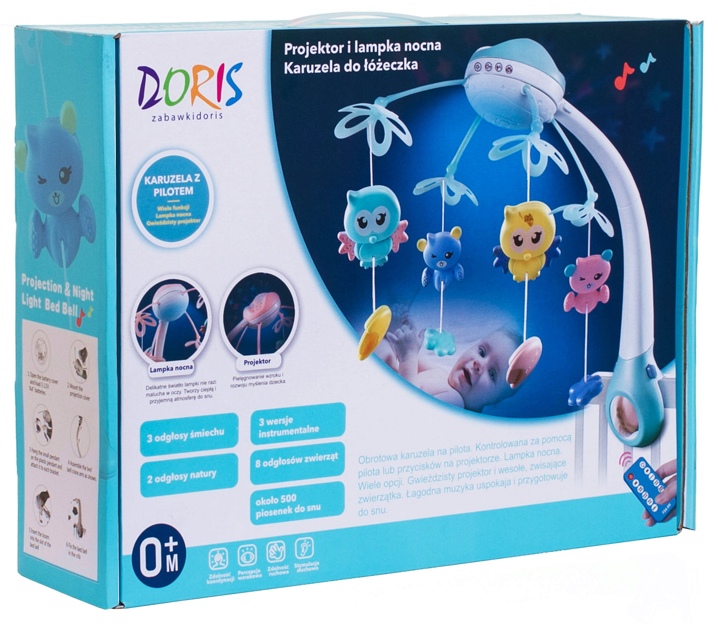 Carusel pentru patut cu lumina de veghe MagStar, First Contact, 500 melodii, 4 brate viu colorate cu diferite jucarii, telecomanda