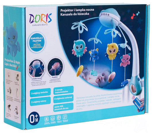 Carusel pentru patut cu lumina de veghe MagStar, First Contact, 500 melodii, 4 brate viu colorate cu diferite jucarii, telecomanda