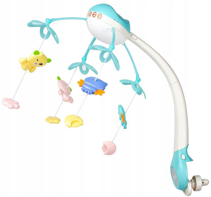 Carusel Interactiv Multifunctional Night Bed Bell idealStore, Rotire 360, Efecte Luminoase si Sonore, Proiector cu Stelute, 500 Melodii de Somn, Mod de Noapte, Oglinda, Telecomanda Inclusa, Albastru