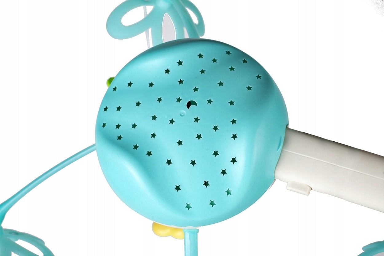 Carusel Interactiv Multifunctional Night Bed Bell idealStore, Rotire 360, Efecte Luminoase si Sonore, Proiector cu Stelute, 500 Melodii de Somn, Mod de Noapte, Oglinda, Telecomanda Inclusa, Albastru
