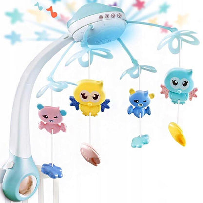 Carusel Interactiv Multifunctional Night Bed Bell idealStore, Rotire 360, Efecte Luminoase si Sonore, Proiector cu Stelute, 500 Melodii de Somn, Mod de Noapte, Oglinda, Telecomanda Inclusa, Albastru