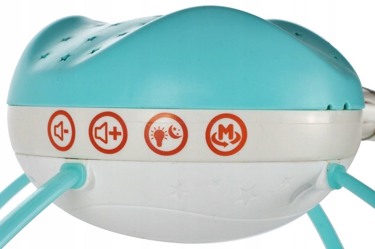 Carusel Interactiv Multifunctional Night Bed Bell idealStore, Rotire 360, Efecte Luminoase si Sonore, Proiector cu Stelute, 500 Melodii de Somn, Mod de Noapte, Oglinda, Telecomanda Inclusa, Albastru