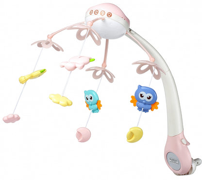 Carusel Interactiv Multifunctional Peaceful Sleep idealSTORE, Include Proiector de Veghe cu Lumini si 505 Melodii, Pandantive cu Animale Multicolore, Rotire 360 grade, Melodii de Adormit, Control la Distanta, Roz
