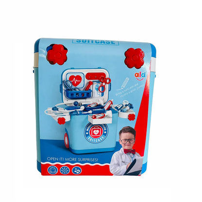 Trusa medicala tip troler pentru copii Musical Doctor IdealStore, Dimensiune 20 X 16 X 30 cm, Include Melodii si Lumini, Penseta, Termometru, Cleste, Stetoscop, Seringa, Multicolor