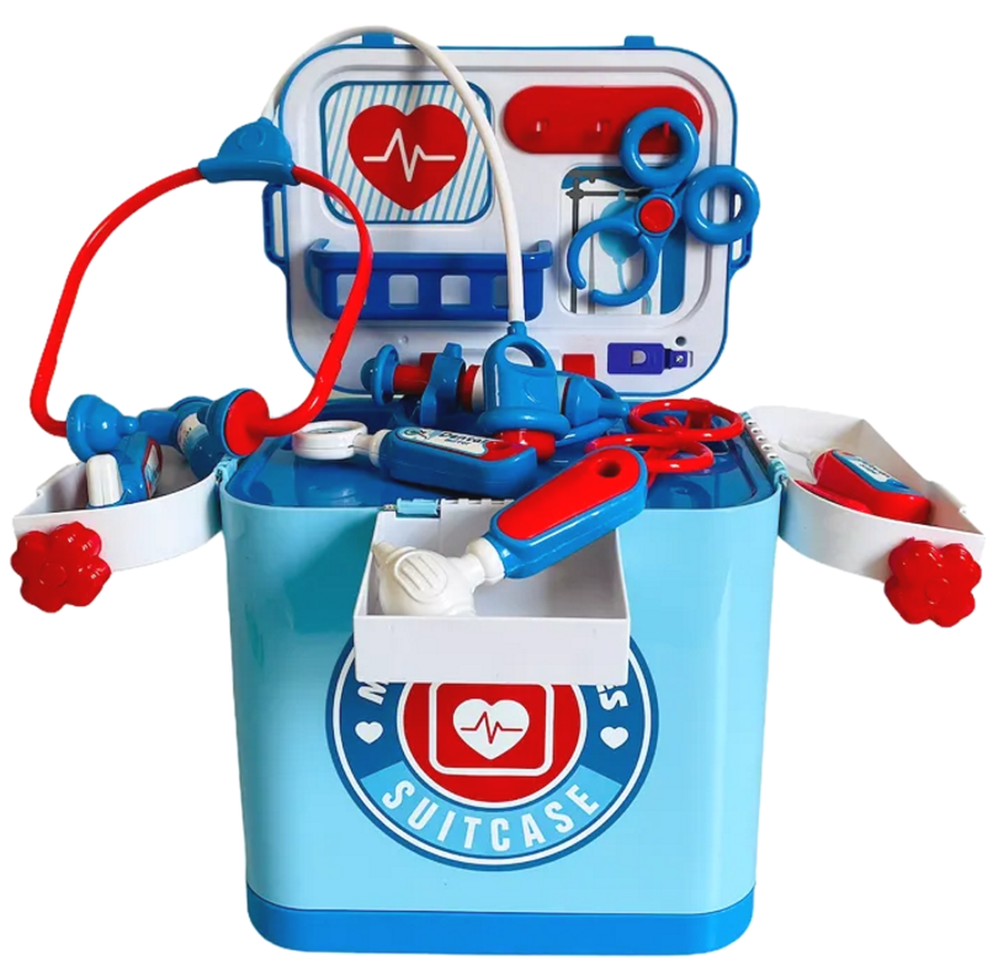 Trusa medicala tip troler pentru copii Musical Doctor IdealStore, Dimensiune 20 X 16 X 30 cm, Include Melodii si Lumini, Penseta, Termometru, Cleste, Stetoscop, Seringa, Multicolor