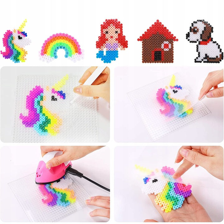 Set 5000 Margele de calcat Iron Beads idealSTORE, Include Sabloane, 10 suporturi de calcat, Hartii de Calcat, Penseta, Culori Vii, Posibilitatea de a construi diferite modele, Dezvolta Concentrarea copilului