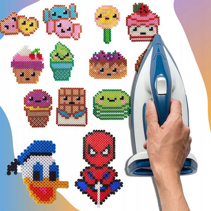 Set 5000 Margele de calcat Iron Beads idealSTORE, Include Sabloane, 10 suporturi de calcat, Hartii de Calcat, Penseta, Culori Vii, Posibilitatea de a construi diferite modele, Dezvolta Concentrarea copilului