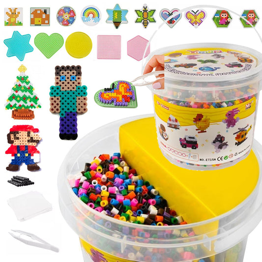 Set 5000 Margele de calcat Iron Beads idealSTORE, Include Sabloane, 10 suporturi de calcat, Hartii de Calcat, Penseta, Culori Vii, Posibilitatea de a construi diferite modele, Dezvolta Concentrarea copilului