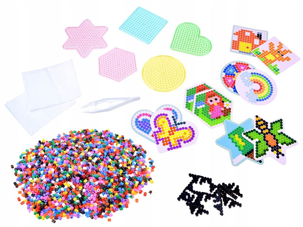 Set 5000 Margele de calcat Iron Beads idealSTORE, Include Sabloane, 10 suporturi de calcat, Hartii de Calcat, Penseta, Culori Vii, Posibilitatea de a construi diferite modele, Dezvolta Concentrarea copilului