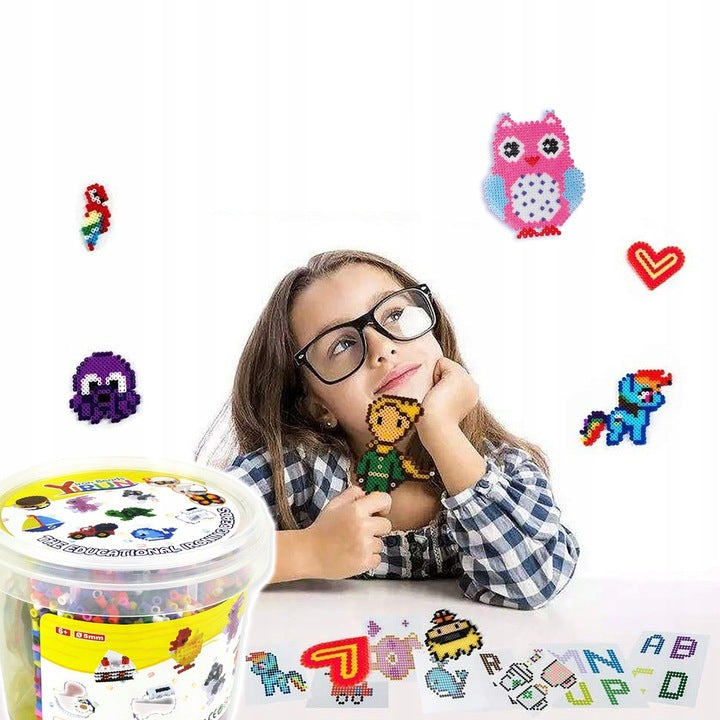 Set 5000 Margele de calcat Iron Beads idealSTORE, Include Sabloane, 10 suporturi de calcat, Hartii de Calcat, Penseta, Culori Vii, Posibilitatea de a construi diferite modele, Dezvolta Concentrarea copilului