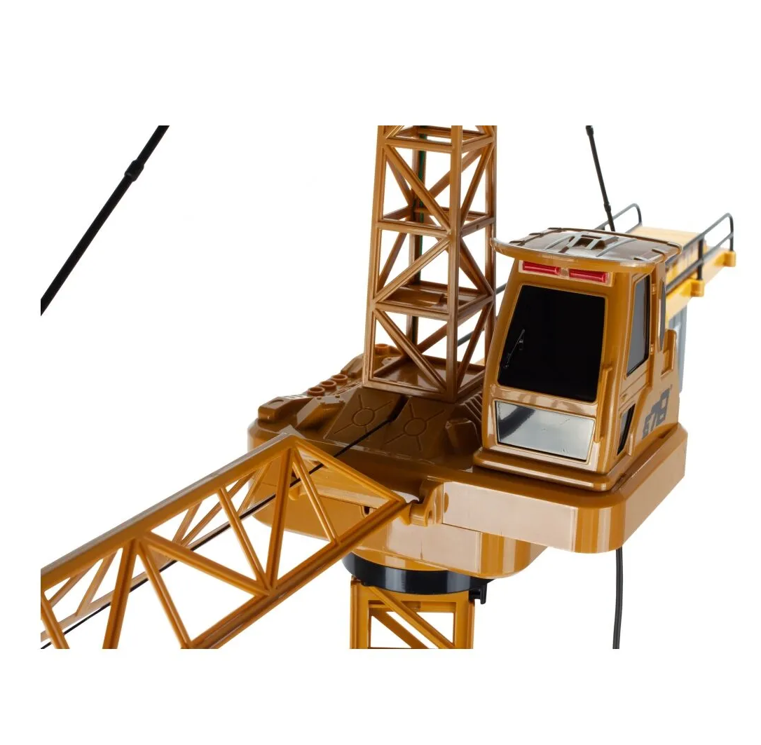 Macara Interactiva cu Telecomanda Crane Gigant idealSTORE, Dimensiuni 128 x 95 cm, Structura stabila formata din 4 brate, Accesorizata cu sunete, lumini, Grinda de Lemn, Brat mobil, Alimentare USB, Aspect realist, Dezvolta agilitatea si gandirea