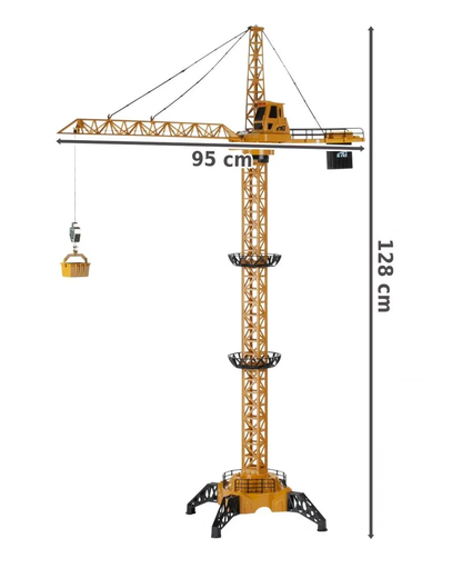Macara Interactiva cu Telecomanda Crane Gigant idealSTORE, Dimensiuni 128 x 95 cm, Structura stabila formata din 4 brate, Accesorizata cu sunete, lumini, Grinda de Lemn, Brat mobil, Alimentare USB, Aspect realist, Dezvolta agilitatea si gandirea