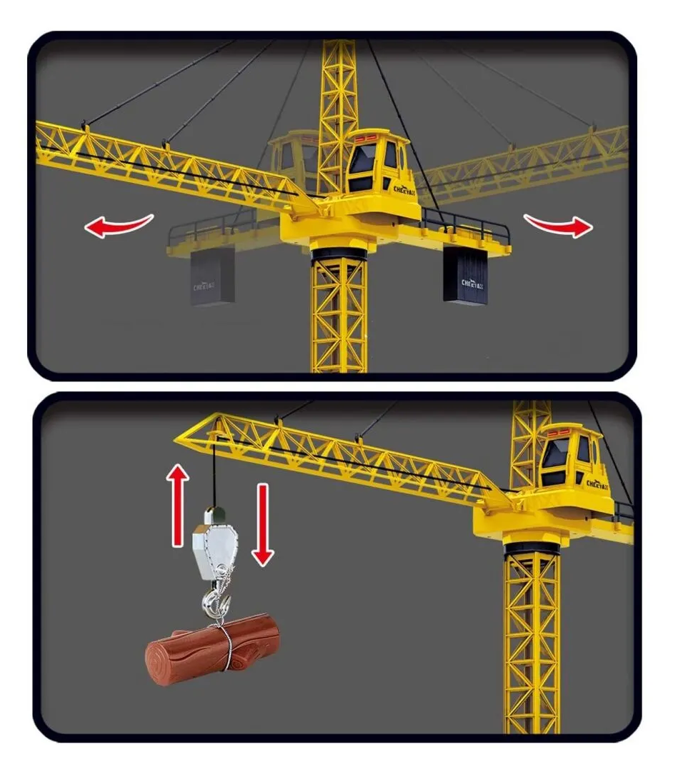 Macara Interactiva cu Telecomanda Crane Gigant idealSTORE, Dimensiuni 128 x 95 cm, Structura stabila formata din 4 brate, Accesorizata cu sunete, lumini, Grinda de Lemn, Brat mobil, Alimentare USB, Aspect realist, Dezvolta agilitatea si gandirea