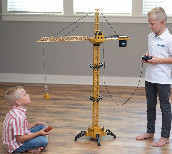 Macara Interactiva cu Telecomanda Crane Gigant idealSTORE, Dimensiuni 128 x 95 cm, Structura stabila formata din 4 brate, Accesorizata cu sunete, lumini, Grinda de Lemn, Brat mobil, Alimentare USB, Aspect realist, Dezvolta agilitatea si gandirea