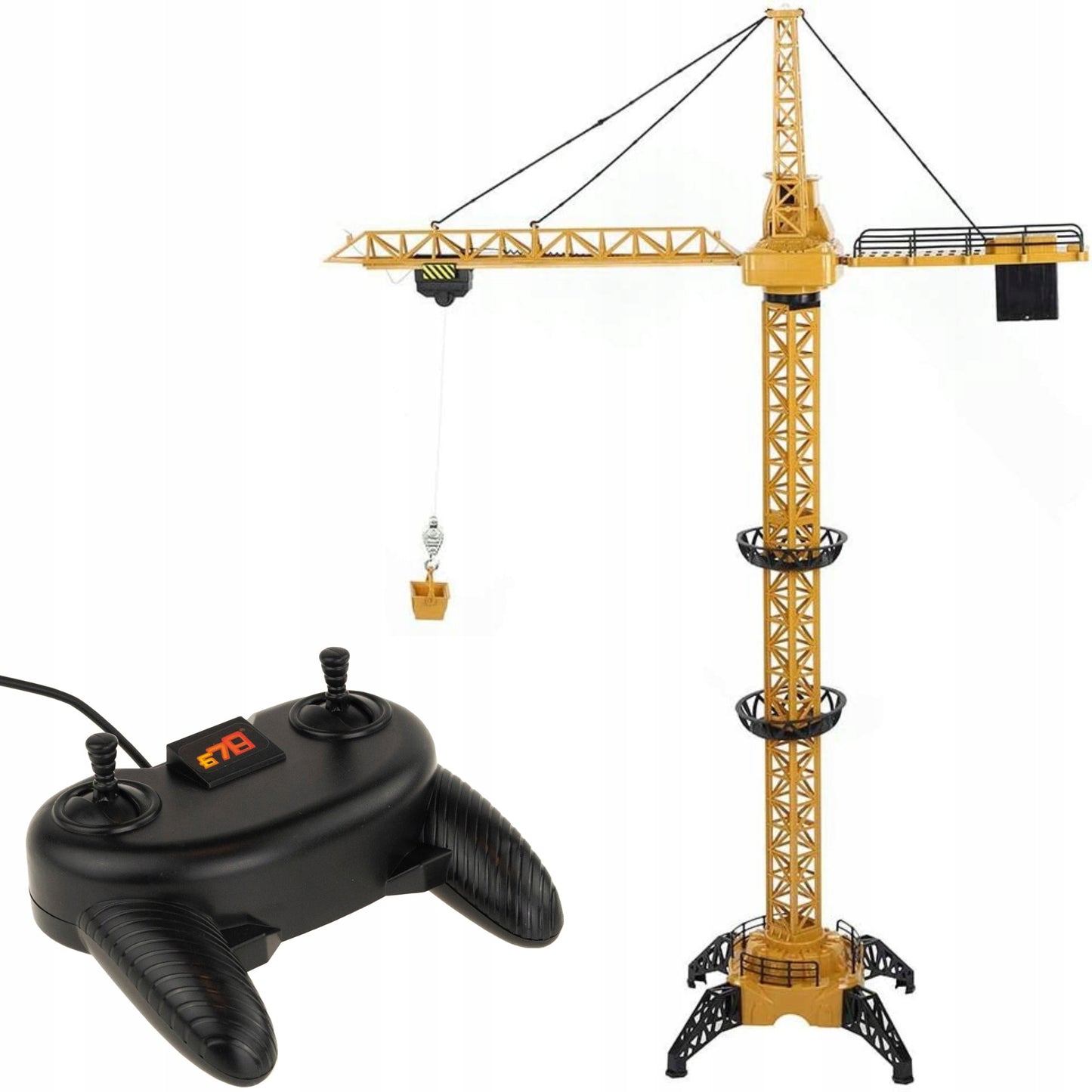 Macara Interactiva cu Telecomanda Crane Gigant idealSTORE, Dimensiuni 128 x 95 cm, Structura stabila formata din 4 brate, Accesorizata cu sunete, lumini, Grinda de Lemn, Brat mobil, Alimentare USB, Aspect realist, Dezvolta agilitatea si gandirea