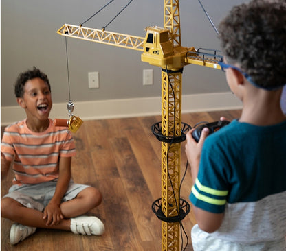 Macara Interactiva cu Telecomanda Crane Gigant idealSTORE, Dimensiuni 128 x 95 cm, Structura stabila formata din 4 brate, Accesorizata cu sunete, lumini, Grinda de Lemn, Brat mobil, Alimentare USB, Aspect realist, Dezvolta agilitatea si gandirea