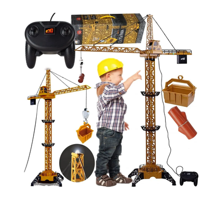 Macara Interactiva cu Telecomanda Crane Gigant idealSTORE, Dimensiuni 128 x 95 cm, Structura stabila formata din 4 brate, Accesorizata cu sunete, lumini, Grinda de Lemn, Brat mobil, Alimentare USB, Aspect realist, Dezvolta agilitatea si gandirea