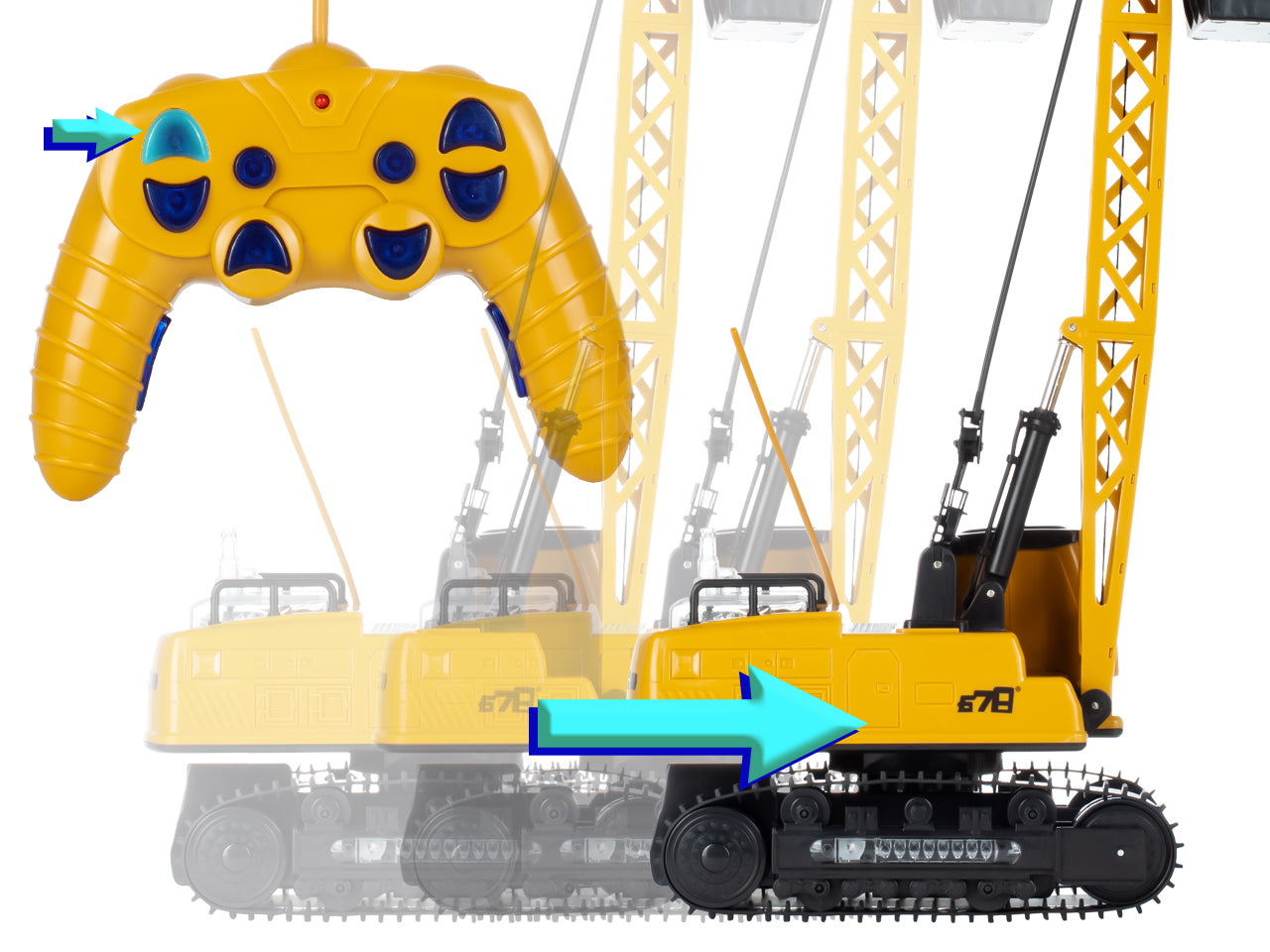 Macara interactiva cu Telecomanda CRANE LUXURY idealSTORE, Dimensiuni 21x14x49 cm Constructie Stabila Accesorizata cu grinda de lemn, Brat mobil 680, Sine de cauciuc, Lumini LED, Alimentare USB