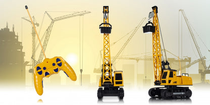 Macara interactiva cu Telecomanda CRANE LUXURY idealSTORE, Dimensiuni 21x14x49 cm Constructie Stabila Accesorizata cu grinda de lemn, Brat mobil 680, Sine de cauciuc, Lumini LED, Alimentare USB