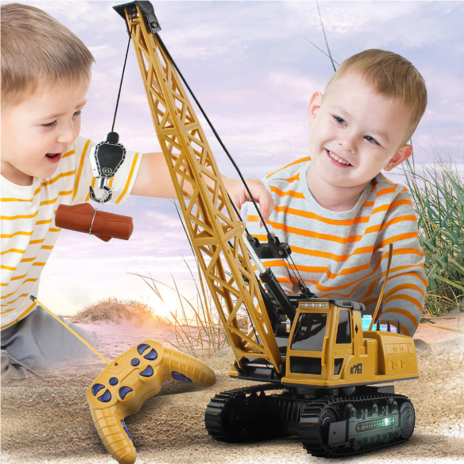 Macara interactiva cu Telecomanda CRANE LUXURY idealSTORE, Dimensiuni 21x14x49 cm Constructie Stabila Accesorizata cu grinda de lemn, Brat mobil 680, Sine de cauciuc, Lumini LED, Alimentare USB