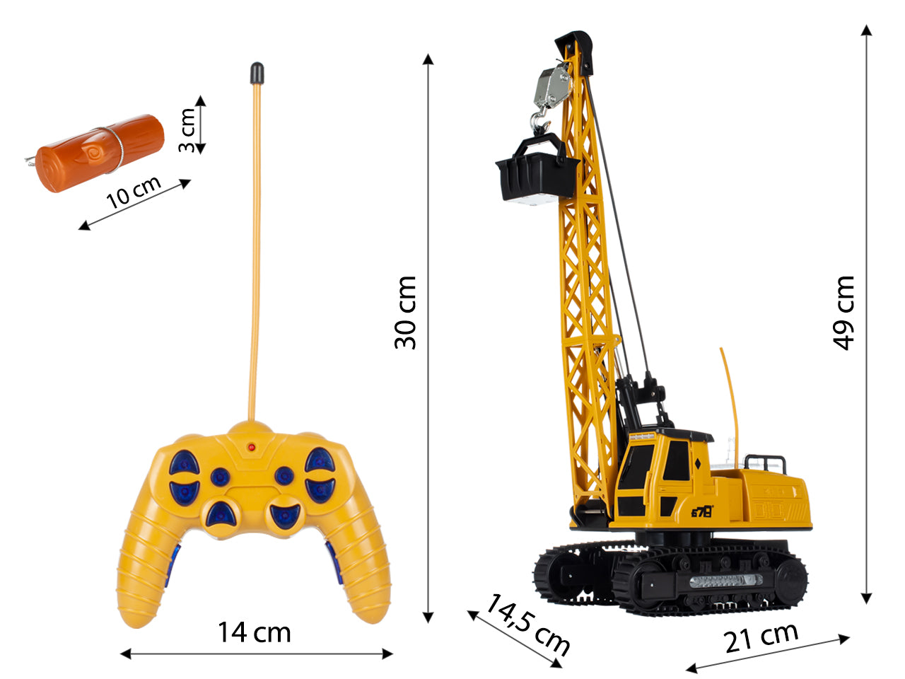 Macara interactiva cu Telecomanda CRANE LUXURY idealSTORE, Dimensiuni 21x14x49 cm Constructie Stabila Accesorizata cu grinda de lemn, Brat mobil 680, Sine de cauciuc, Lumini LED, Alimentare USB