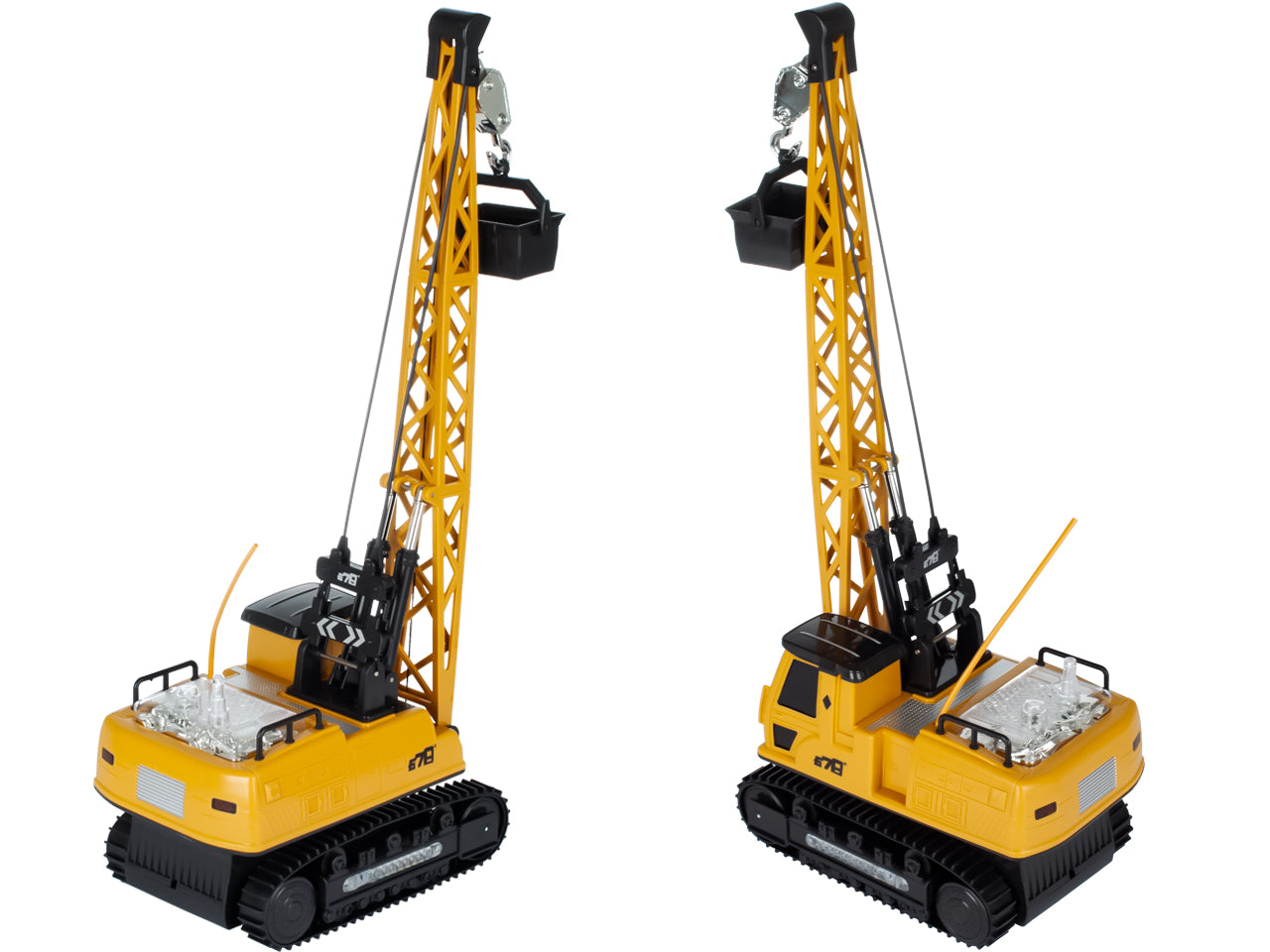 Macara interactiva cu Telecomanda CRANE LUXURY idealSTORE, Dimensiuni 21x14x49 cm Constructie Stabila Accesorizata cu grinda de lemn, Brat mobil 680, Sine de cauciuc, Lumini LED, Alimentare USB