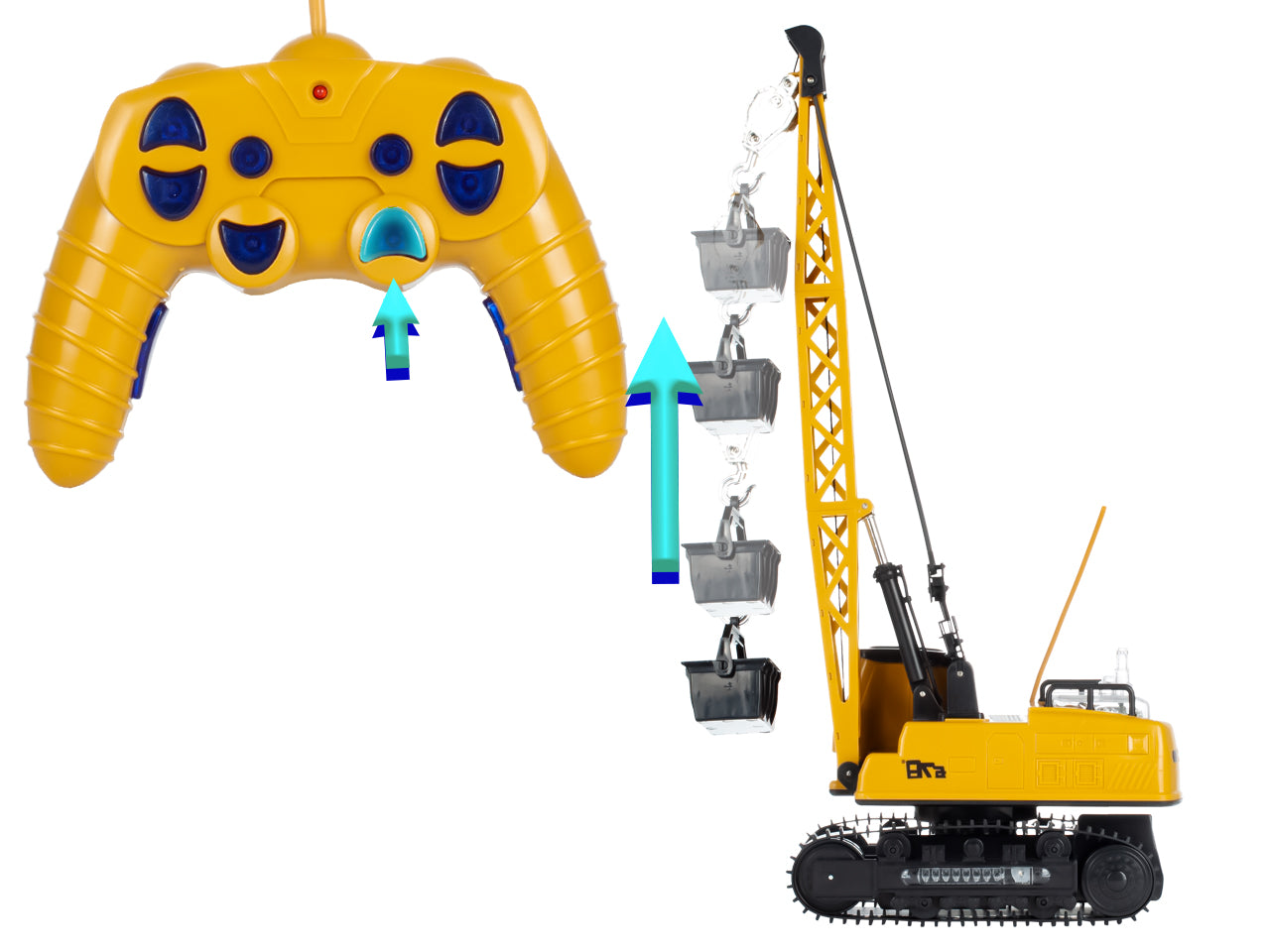 Macara interactiva cu Telecomanda CRANE LUXURY idealSTORE, Dimensiuni 21x14x49 cm Constructie Stabila Accesorizata cu grinda de lemn, Brat mobil 680, Sine de cauciuc, Lumini LED, Alimentare USB