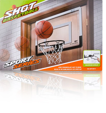 Cos de Baschet pentru Copii Shot Basketball idealSTORE, Include Pompa de umflat, Minge, Panou Transparent, Inel rabatabil cu Arc, Prindere perete sau usa, pentru interior sau exterior