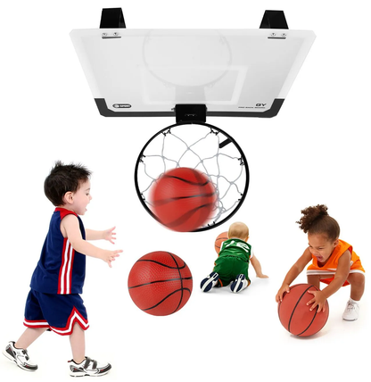 Cos de Baschet pentru Copii Shot Basketball idealSTORE, Include Pompa de umflat, Minge, Panou Transparent, Inel rabatabil cu Arc, Prindere perete sau usa, pentru interior sau exterior