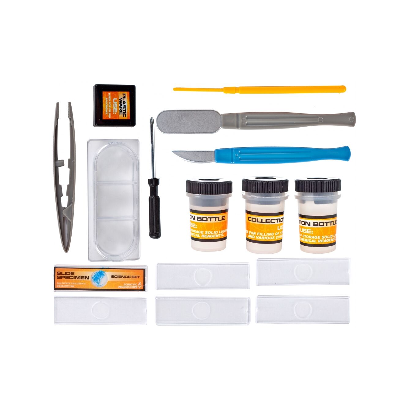 Microscop Multifunctional Stiintific pentru copii idealSTORE, Dimensiuni 16 x 10 x 22,5 cm Include 3 lentile de marire, Numeroase Accesorii, Lampa LED pentru Iluminat, Inaltime Reglabila, Valiza pentru transport