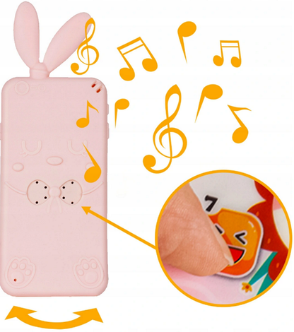 Telefon Smartphone interactiv Animal Song idealSTORE, Dimensiuni 21 x 8 cm, 13 Functi diferite, Sunete,10 Melodii, Efect de lumina, Incarcare USB, Buton pornire/oprire, Husa Silicon inclusa