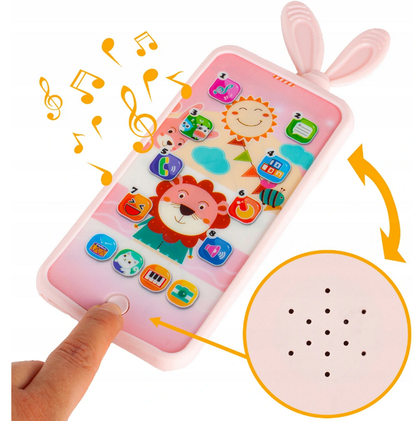 Telefon Smartphone interactiv Animal Song idealSTORE, Dimensiuni 21 x 8 cm, 13 Functi diferite, Sunete,10 Melodii, Efect de lumina, Incarcare USB, Buton pornire/oprire, Husa Silicon inclusa