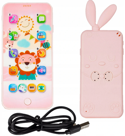 Telefon Smartphone interactiv Animal Song idealSTORE, Dimensiuni 21 x 8 cm, 13 Functi diferite, Sunete,10 Melodii, Efect de lumina, Incarcare USB, Buton pornire/oprire, Husa Silicon inclusa