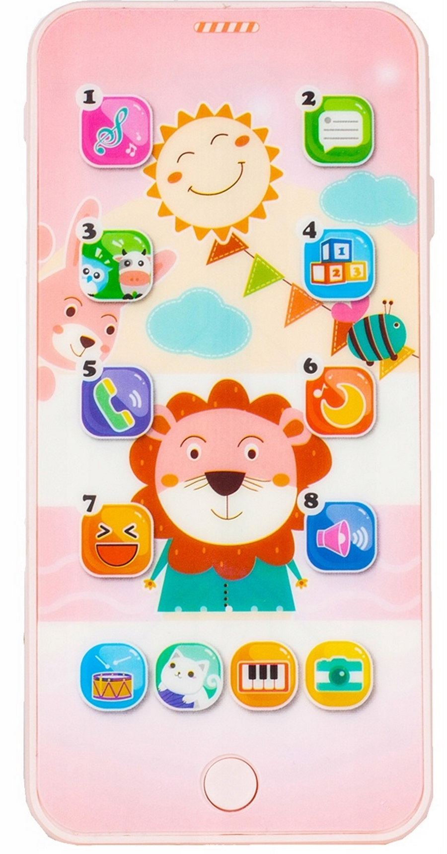 Telefon Smartphone interactiv Animal Song idealSTORE, Dimensiuni 21 x 8 cm, 13 Functi diferite, Sunete,10 Melodii, Efect de lumina, Incarcare USB, Buton pornire/oprire, Husa Silicon inclusa