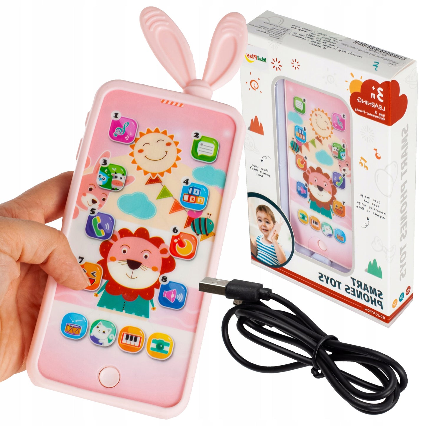 Telefon Smartphone interactiv Animal Song idealSTORE, Dimensiuni 21 x 8 cm, 13 Functi diferite, Sunete,10 Melodii, Efect de lumina, Incarcare USB, Buton pornire/oprire, Husa Silicon inclusa