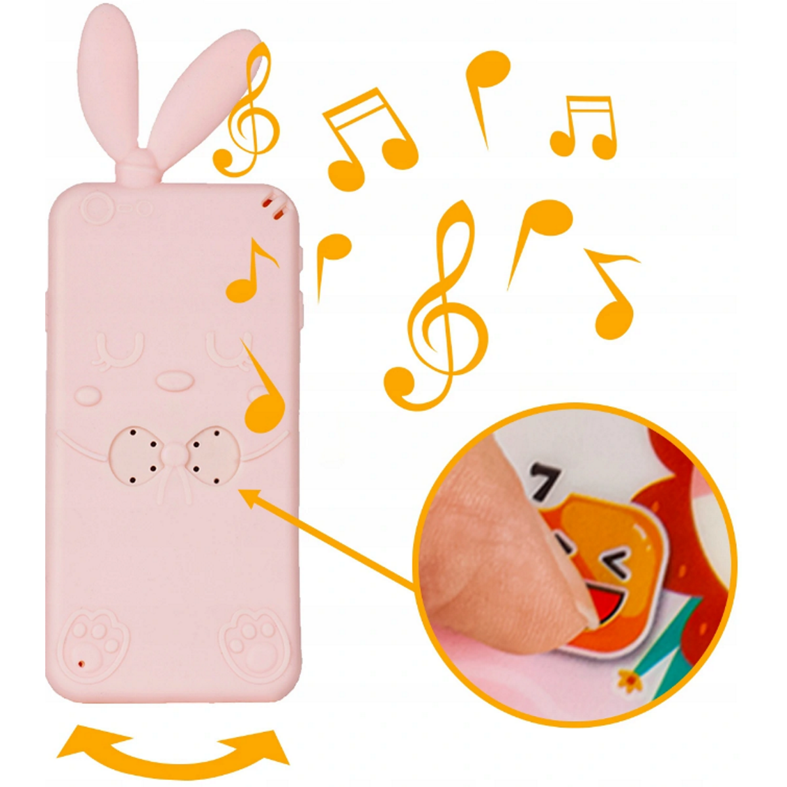 Telefon Smartphone interactiv Animal Song idealSTORE, Dimensiuni 21 x 8 cm, 13 Functi diferite, Sunete,10 Melodii, Efect de lumina, Incarcare USB, Buton pornire/oprire, Husa Silicon inclusa