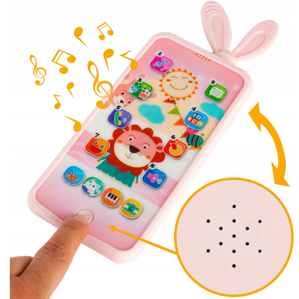 Telefon Smartphone interactiv Animal Song idealSTORE, Dimensiuni 21 x 8 cm, 13 Functi diferite, Sunete,10 Melodii, Efect de lumina, Incarcare USB, Buton pornire/oprire, Husa Silicon inclusa