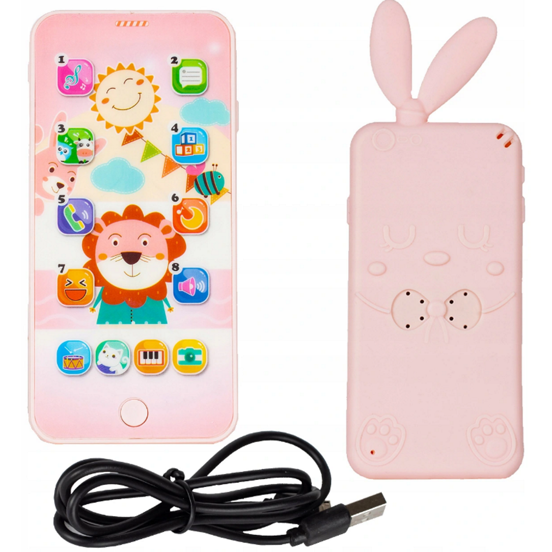 Telefon Smartphone interactiv Animal Song idealSTORE, Dimensiuni 21 x 8 cm, 13 Functi diferite, Sunete,10 Melodii, Efect de lumina, Incarcare USB, Buton pornire/oprire, Husa Silicon inclusa