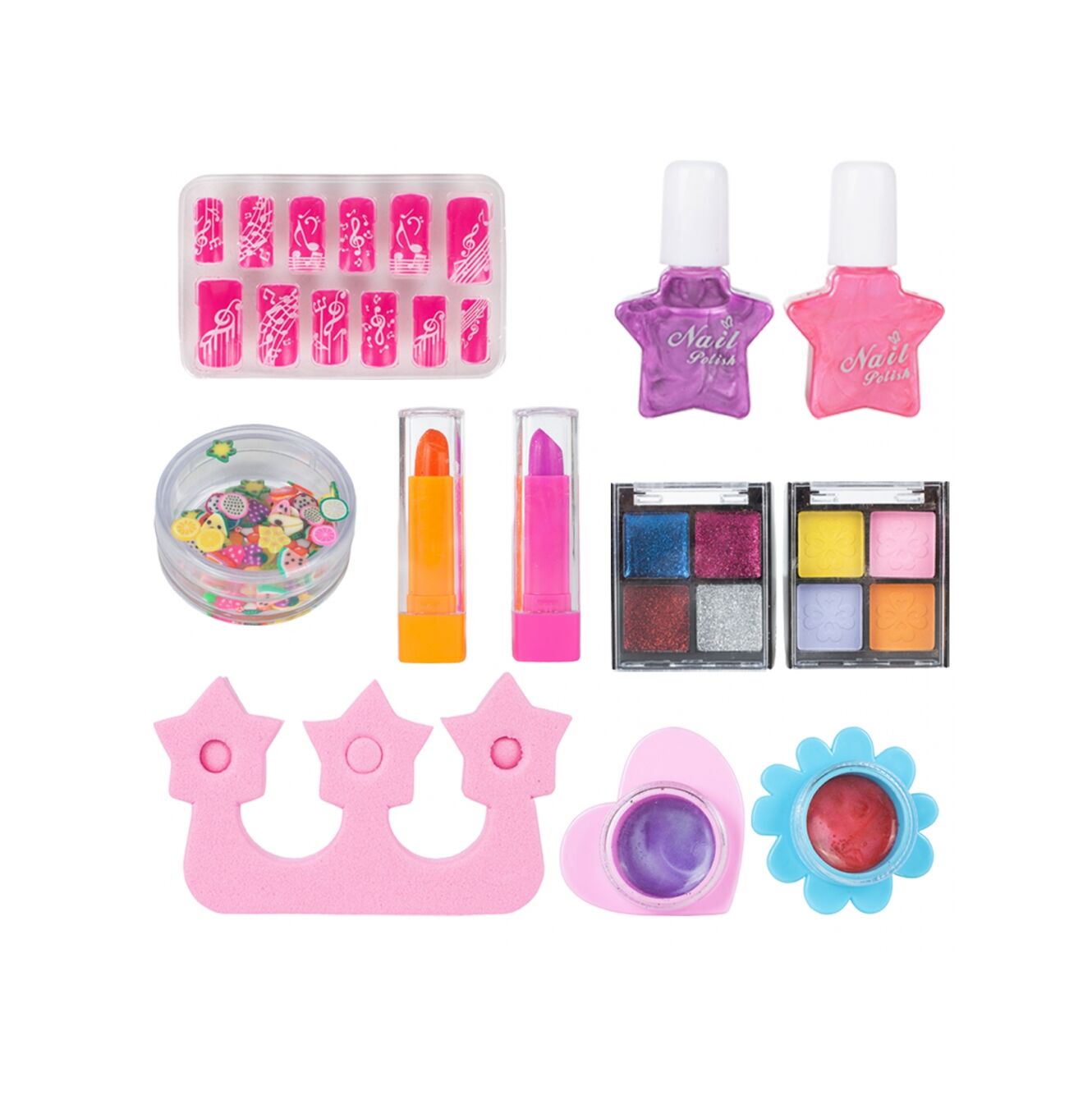 Trusa de Machiaj Shining Princess idealSTORE, Include numeroase accesorii cosmetice de diferite culori Cutie cu maner pentru depozitare, Dezvolta imaginatia copilului
