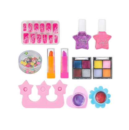 Trusa de Machiaj Shining Princess idealSTORE, Include numeroase accesorii cosmetice de diferite culori Cutie cu maner pentru depozitare, Dezvolta imaginatia copilului